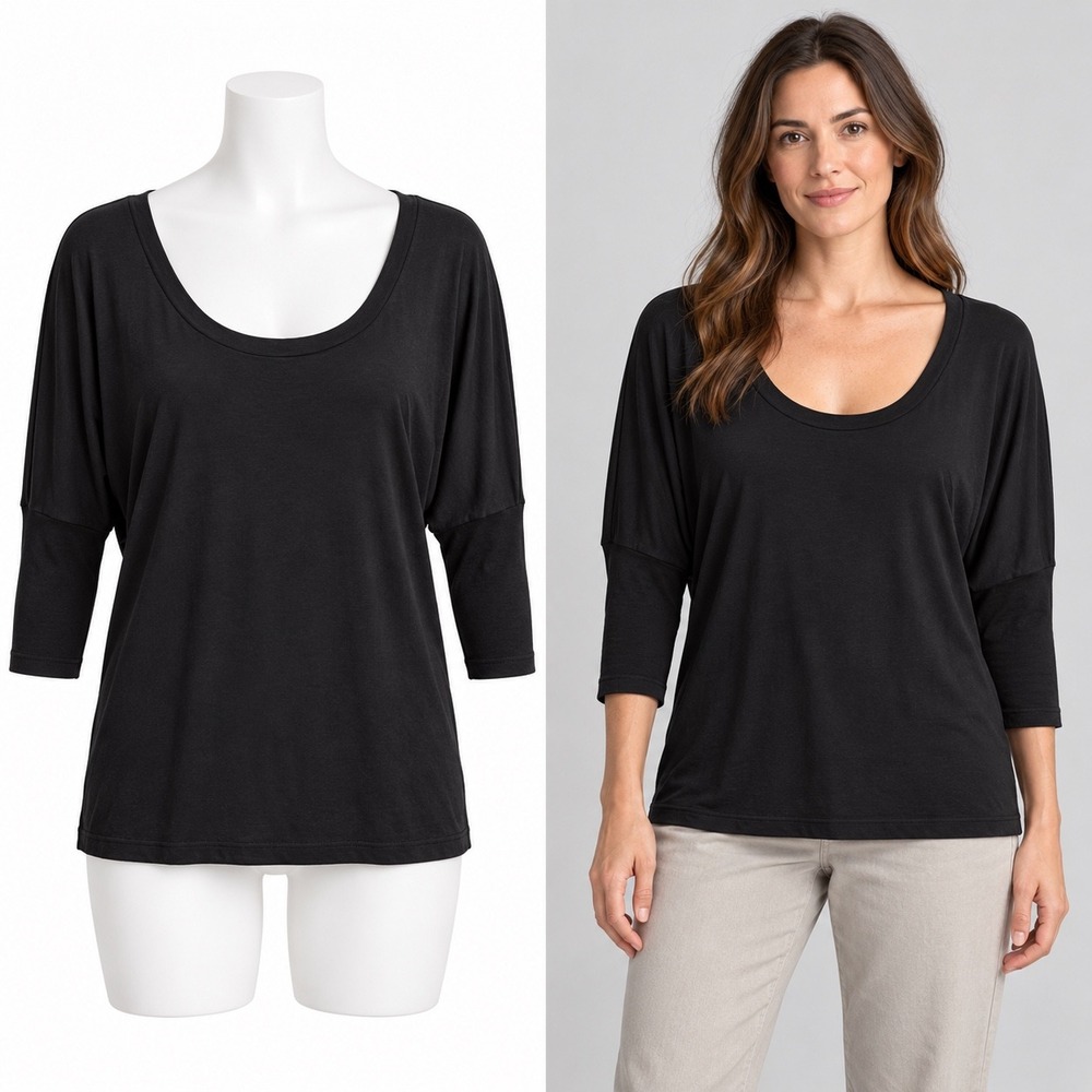 Carbon38 Womens XS Black Cotton Modal Dolman Sleeve Scoop Neck Top Athleisure